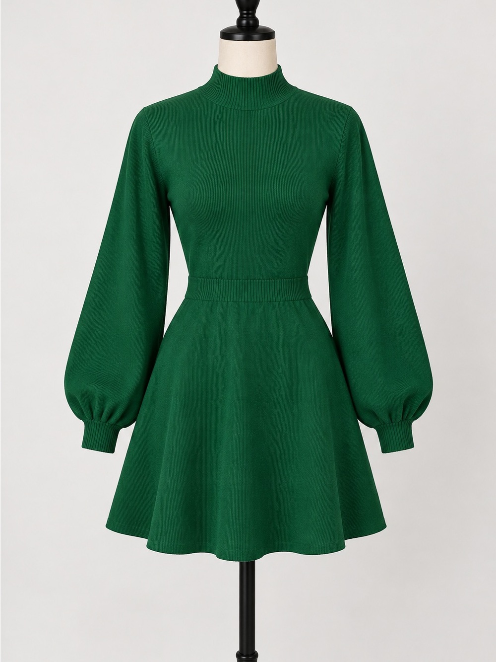 ZESICA NWT Womens Fall Mock Neck Long Lantern Sleeve Sweater Mini Dress LARGE